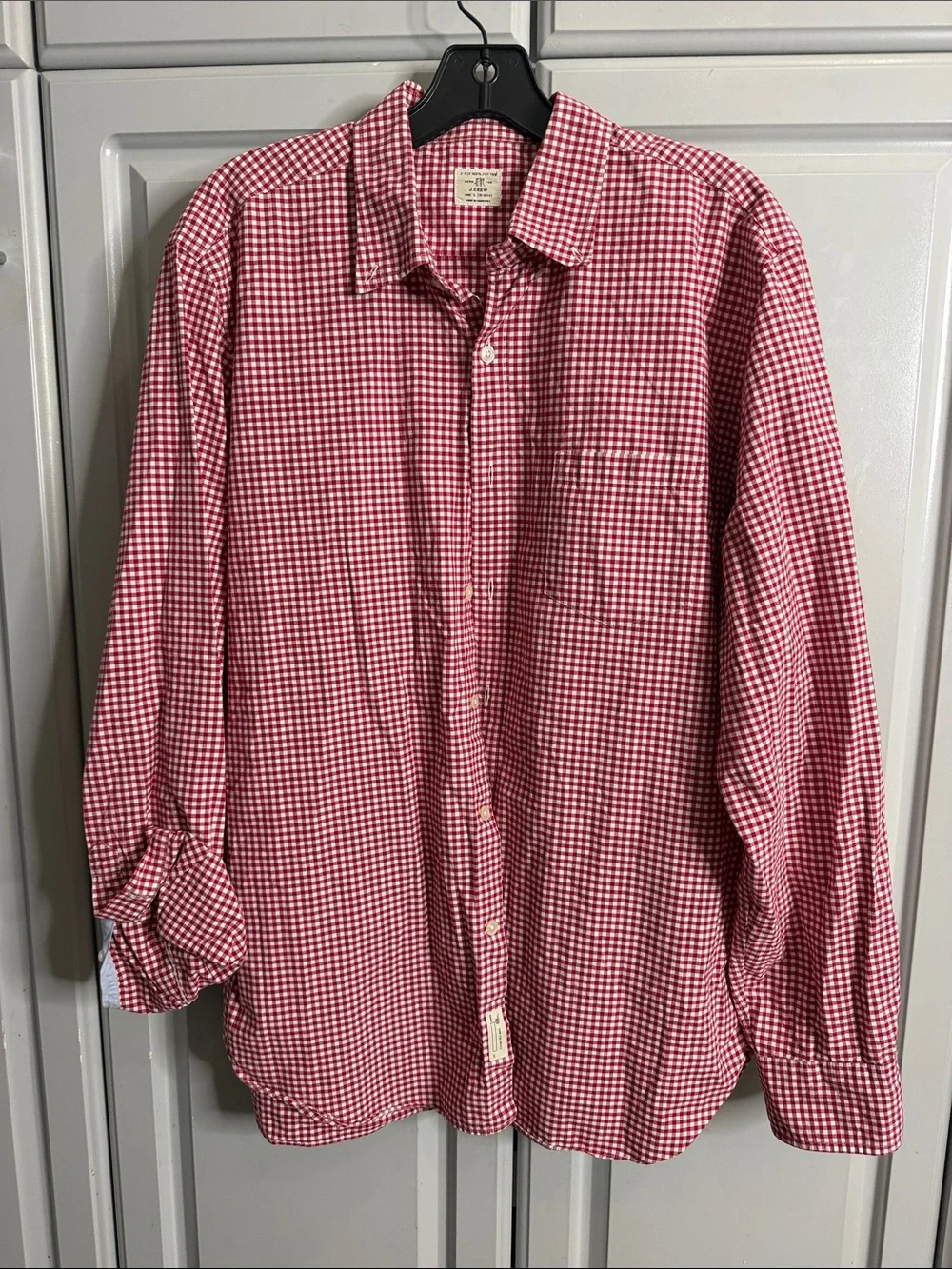J Crew Men's Red Gingham Button-Up Shirt Sz L (16-16.5)